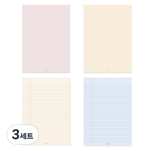 페이퍼리안 라이프패드 메모지 A5 4종 세트, 모눈 핑크, 모눈 옐로우, 라인 블루, 라인 옐로우, 3세트