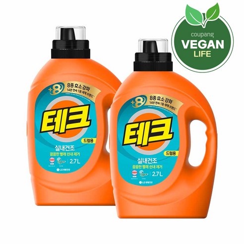 테크 실내건조 베이직뉴 드럼용 액상세제 본품, 2.7L, 2개