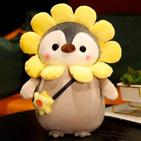 모찌 말랑 해바라기 펭귄 봉제인형 쿠션, 33cm, 1개