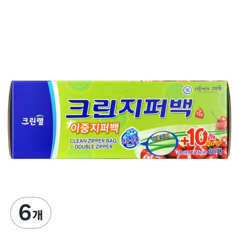 크린랲 이중 지퍼백, 24 x 25 cm, 60개입, 6개