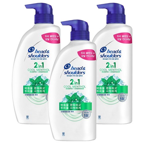 헤드앤숄더 2in1 쿨멘솔 샴푸 겸 컨디셔너 산뜻한 향, 800ml, 3개