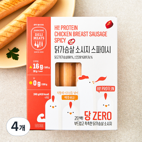 존쿡델리미트 하이프로틴 닭가슴살 소시지 스파이시 4개입, 240g, 4개