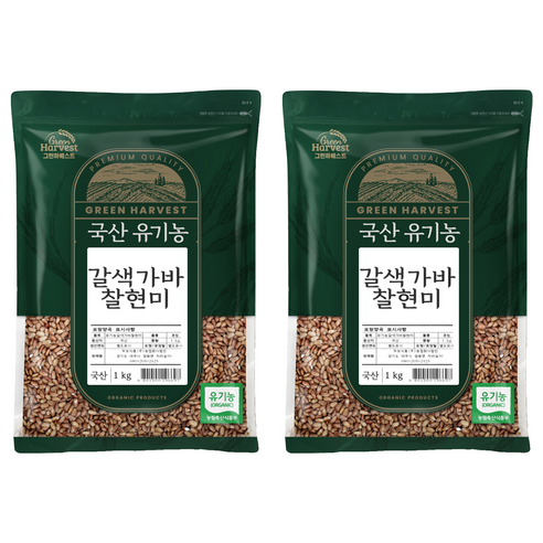 그린하베스트 국산 유기농 갈색가바 찰현미, 1kg, 2개
