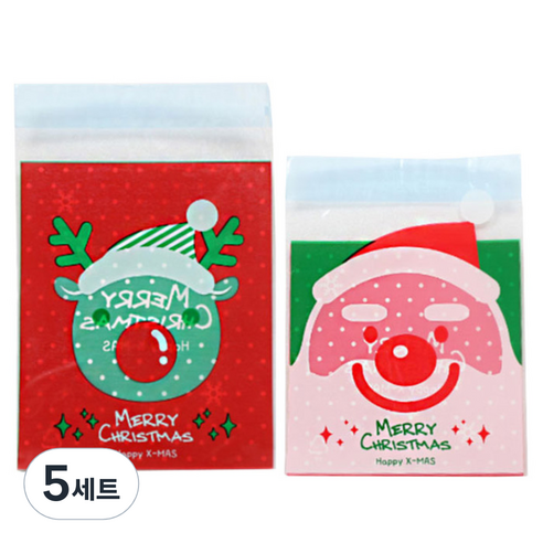 피크닉하우스 접착 포장봉투 산타 25p + 루돌프 25p, 혼합 색상, 5세트