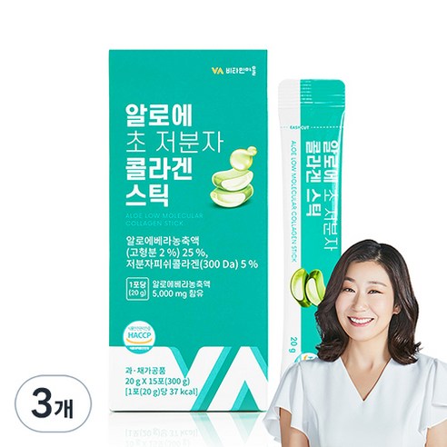 비타민마을 와이즈 알로에 초 저분자 콜라겐 젤리 스틱 15p, 300g, 3개