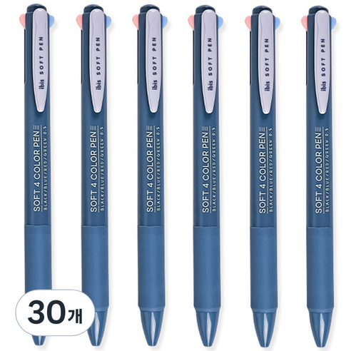 아이비스 소프트 4색 젤펜 0.5mm 12499, 블루, 30개