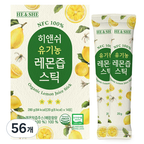 히앤쉬 유기농 레몬즙 원액 스틱 NFC 100, 20g, 56개