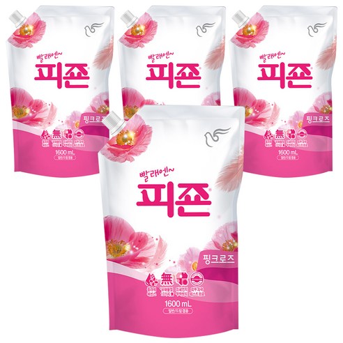피죤 레귤러 섬유유연제 핑크로즈 리필, 1.6L, 4개