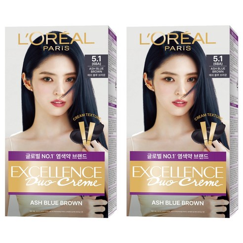 로레알파리 엑셀랑스 듀오 크림 염색제, 5.1호 애쉬 블루 브라운, 2개