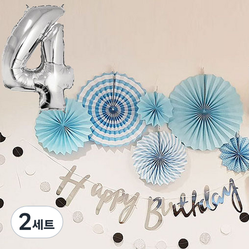 생일파티용품 생일파티세트 4, 블루, 2세트