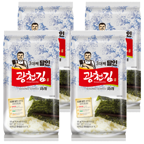 광천김 3대째 달인 파래김, 15g, 4개