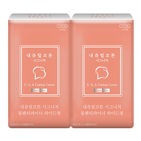 내츄럴코튼 시그니처 롱 팬티라이너, 26개입, 2팩