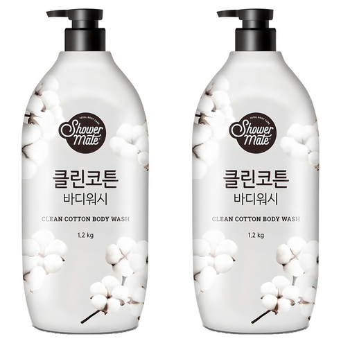 샤워메이트 내추럴 클린코튼 바디워시 목화솜향, 1.2kg, 2개