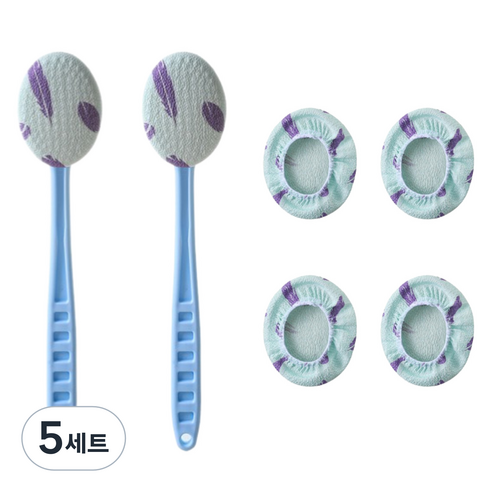 정상아이앤 핸들 목욕 바디브러쉬 셀프 때밀이 봉 2p + 리필 4p 세트, 블루, 5세트