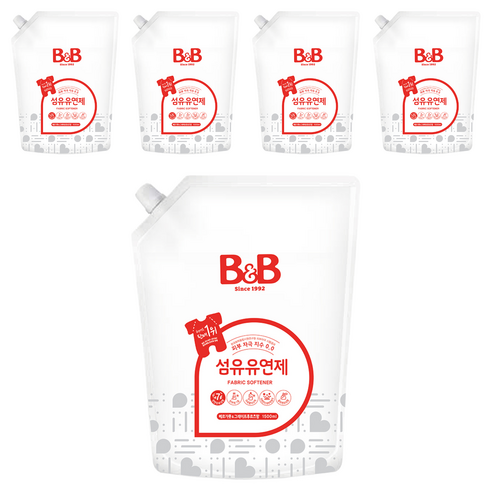 비앤비 섬유유연제 베르가못 앤 그레이프프루츠 리필, 1.5L, 5개