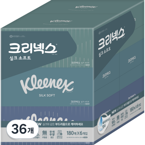 유한킴벌리 크리넥스 실크소프트 미용티슈, 180매입, 36개