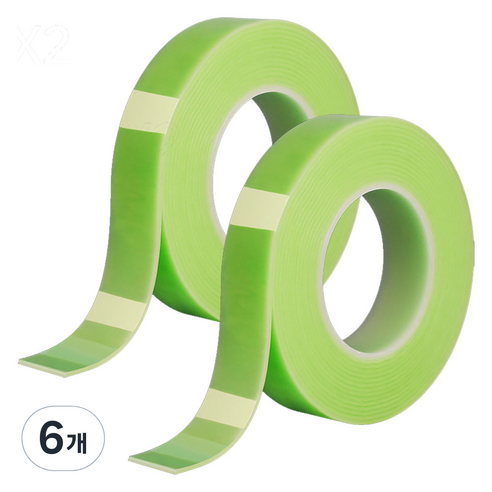 알로데 컬러 나노 매직 양면테이프 3cm x 3m, TYPE08 그린, 6개