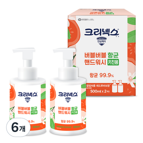 크리넥스 버블버블 키친용 핸드워시 레드루바브향, 500ml, 6개