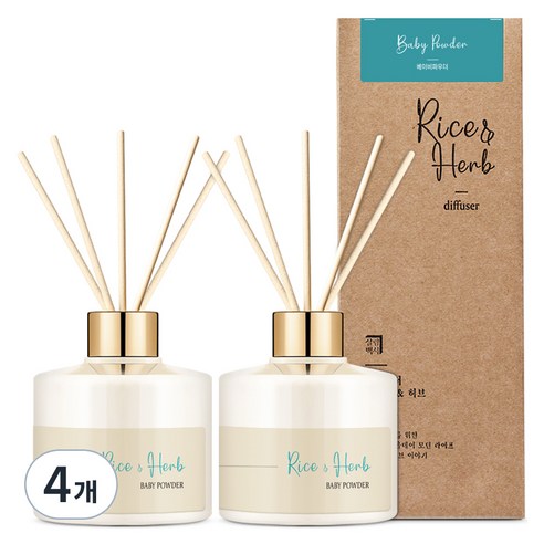 살림백서 라이스 앤 허브 디퓨저, 베이비파우더, 200ml, 4개