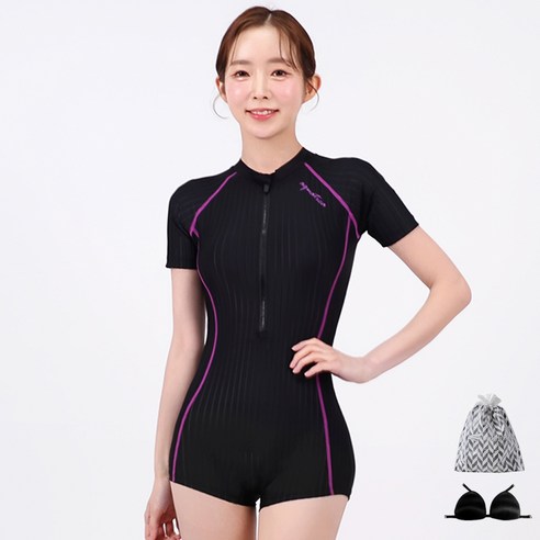 아쿠아티카 여성용 반팔 원피스 2부 수영복 + 언더브라 + 비닐백 세트 AQA27513