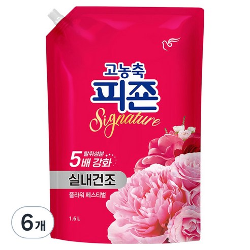 피죤 고농축 실내건조 시그니처 플라워페스티벌 섬유유연제 리필, 1.6L, 6개