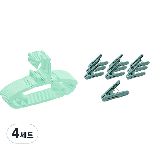 아가짱 길이조절 아기옷걸이 10개 + 집게 10개 세트, 민트, 4세트