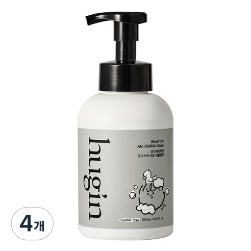 허긴 유아용 모이스처 아토 약산성 올인원 대용량 버블워시 거품형 무향, 500ml, 4개