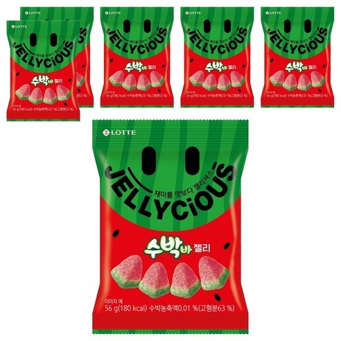 롯데웰푸드 젤리셔스 수박바 젤리, 56g, 6개