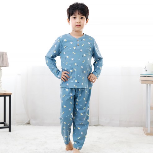 귀여운 병아리 디자인으로 편안한 취침 시간 선사하는 키즈라인 아동용 병아리 잠옷 상하세트