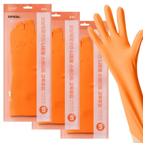 브릭글로 안찢어지는 니트릴 고무장갑 오브제포키친, 오렌지팝시클, 소(S), 3세트
