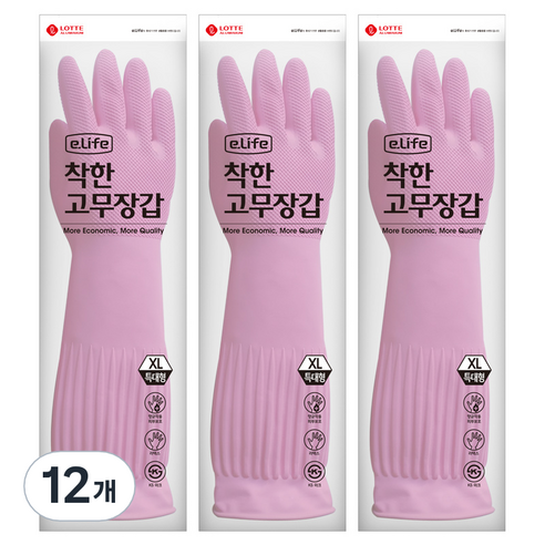 롯데이라이프 착한 고무장갑, 핑크, 특대(XL) 이상, 12개