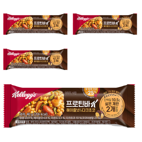 켈로그 프로틴바K 헤이즐넛 & 다크초코, 40g, 4개