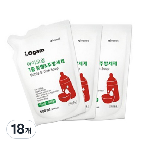 아이오감 젖병 주방세제 액상형 리필, 500ml, 18개