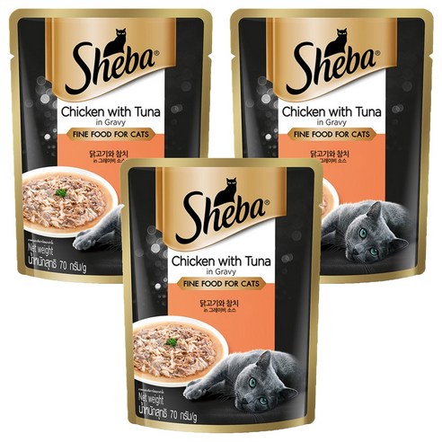 쉬바 어덜트 고양이 주식파우치, 닭+참치, 70g, 3개