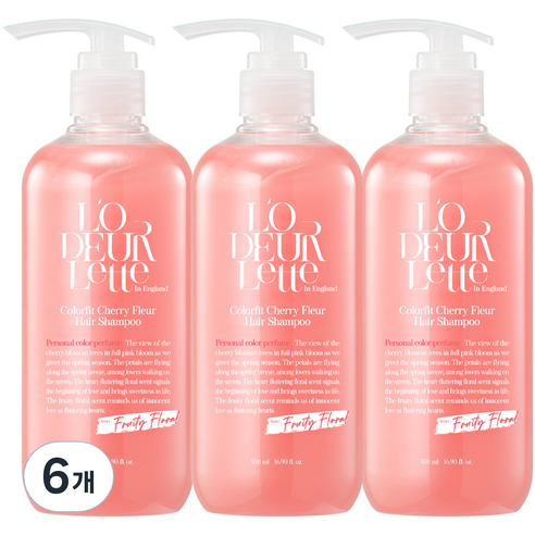로더렛 컬러 핏 헤어 비오틴 약산성 퍼퓸 샴푸 프루티 플로럴향, 500ml, 6개