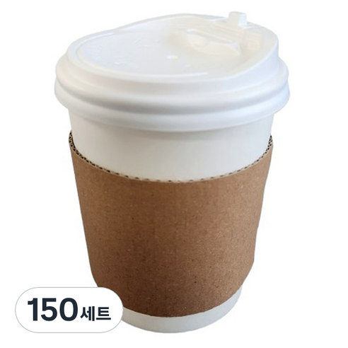 생활을그리다 무인쇄 종이컵 300ml + ps 뚜껑 화이트 + 홀더 무지 세트, 150세트