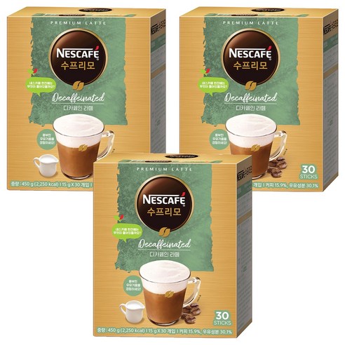 네스카페 수프리모 디카페인 라떼, 15g, 30개입, 3개