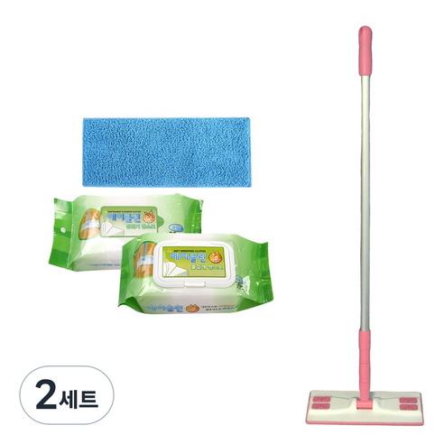 에이클린 핸디 밀대 청소기 화이트 + 핑크 소형 25cm + 분섬사 패드 블루 + 물걸레 청소포 + 정전기 청소포 세트, 2세트