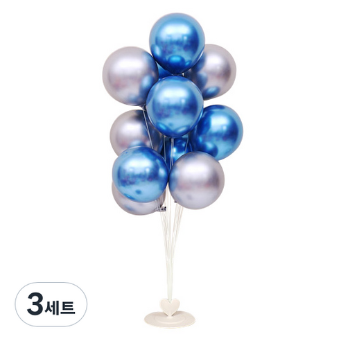 와우파티코리아 하트풍선꽂이 세트, 크롬블루 실버, 3세트