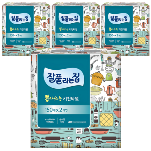 잘풀리는집 뽑아쓰는 키친타월, 150매, 4개