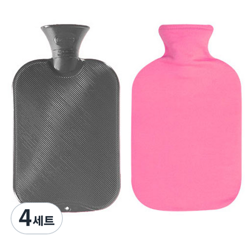 파쉬 양면빗살 핫팩 물주머니 2L 랜덤 발송 + 면쭈리커버 핑크, 4세트