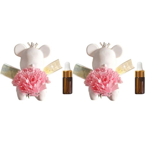 라비다 뉴 카네이션 곰돌이 석고 오너먼트 핑크 x 2p + 석고방향제 리필 오일 3ml x 2p, 클린코튼