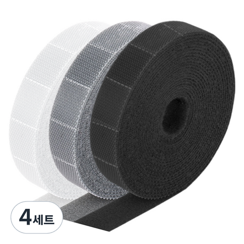 쿠말 뜯어 쓰는 전선정리 찍찍이 케이블 타이 3종 세트, 블랙, 그레이, 화이트, 4세트