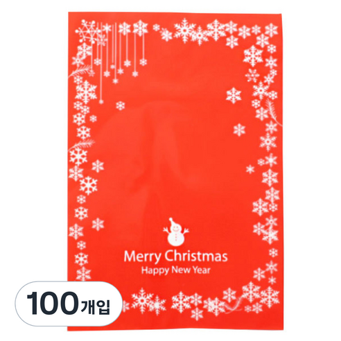 피크닉하우스 눈사람 크리스마스 포장봉투, 레드, 100개입