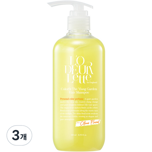 로더렛 인 잉글랜드 컬러핏 더 일랑 가든 헤어 샴푸 시트러스 플로럴향, 3개, 500ml