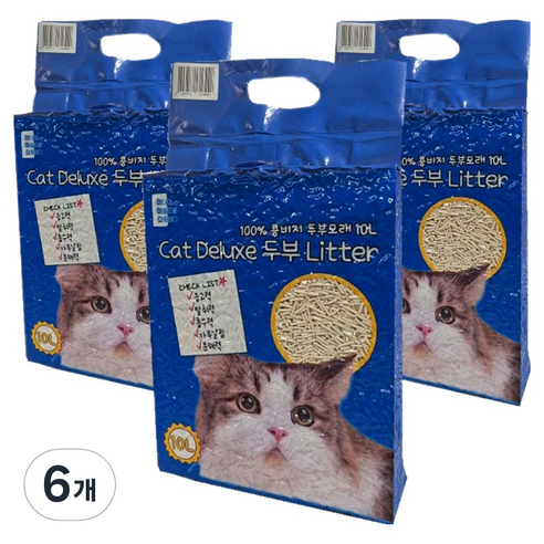 마마쇼 디럭스 가는입자 두부 고양이 모래, 10L, 6개, 베이비파우더향