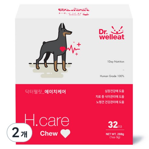 닥터웰릿 영양간식 하트 에이치케어 츄, 심장건강, 288g, 2개