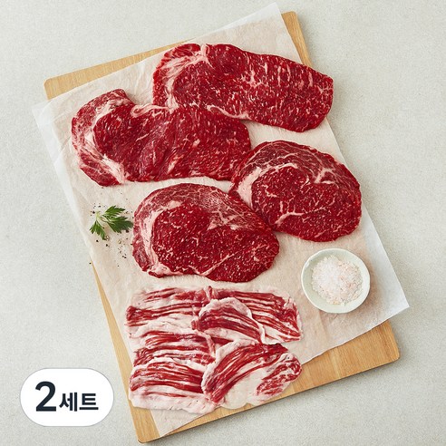 농협안심한우 등심 1등급 구이용 200g + 채끝 1등급 구이용 200g + 차돌박이 1등급 구이용 150g 62호 세트 (냉장), 550g, 2세트