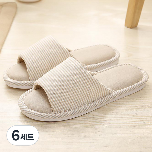 두발로 스트라이프 룸 인생 거실화, 베이지, 6세트