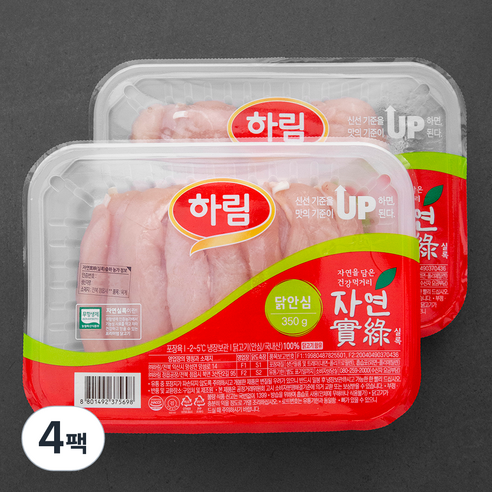 하림 자연실록 무항생제 인증 닭 안심 (냉장), 350g, 4팩